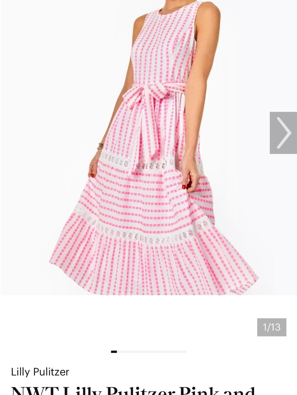 NWT Lilly Pulitzer Pink and White Striped Tie-Waist Maxi Dress
